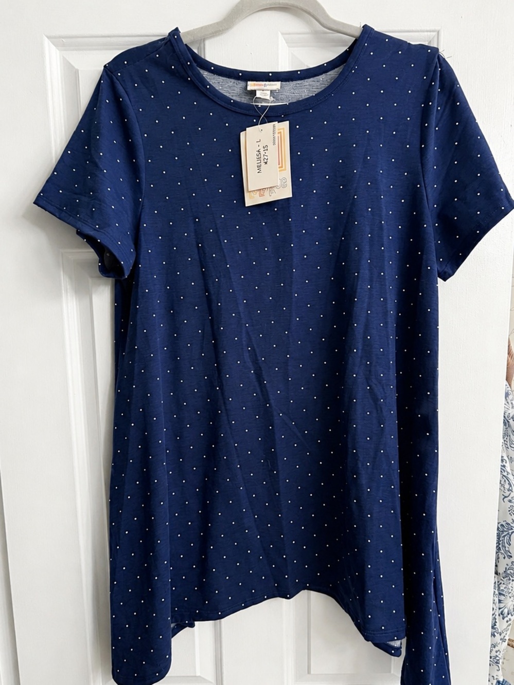 Lularoe Melissa Navy Polka Dot Short Sleeve Tee NWT size L